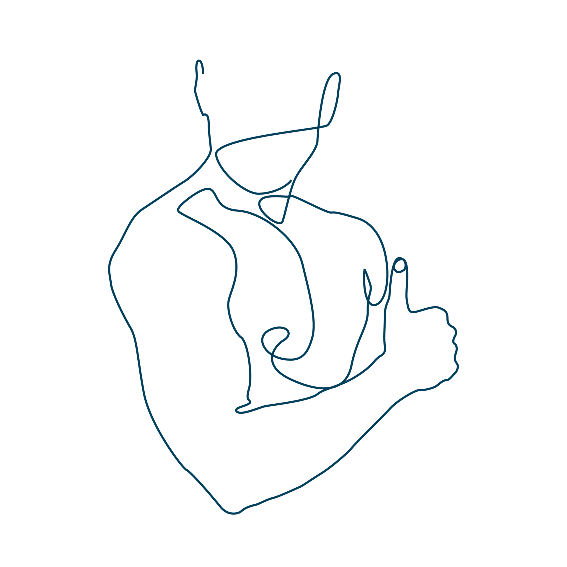 Diese Line-Art-Zeichnung eines Torsos bildet den Link zur Seite mit Produkten für Muskeln und Gelenke.