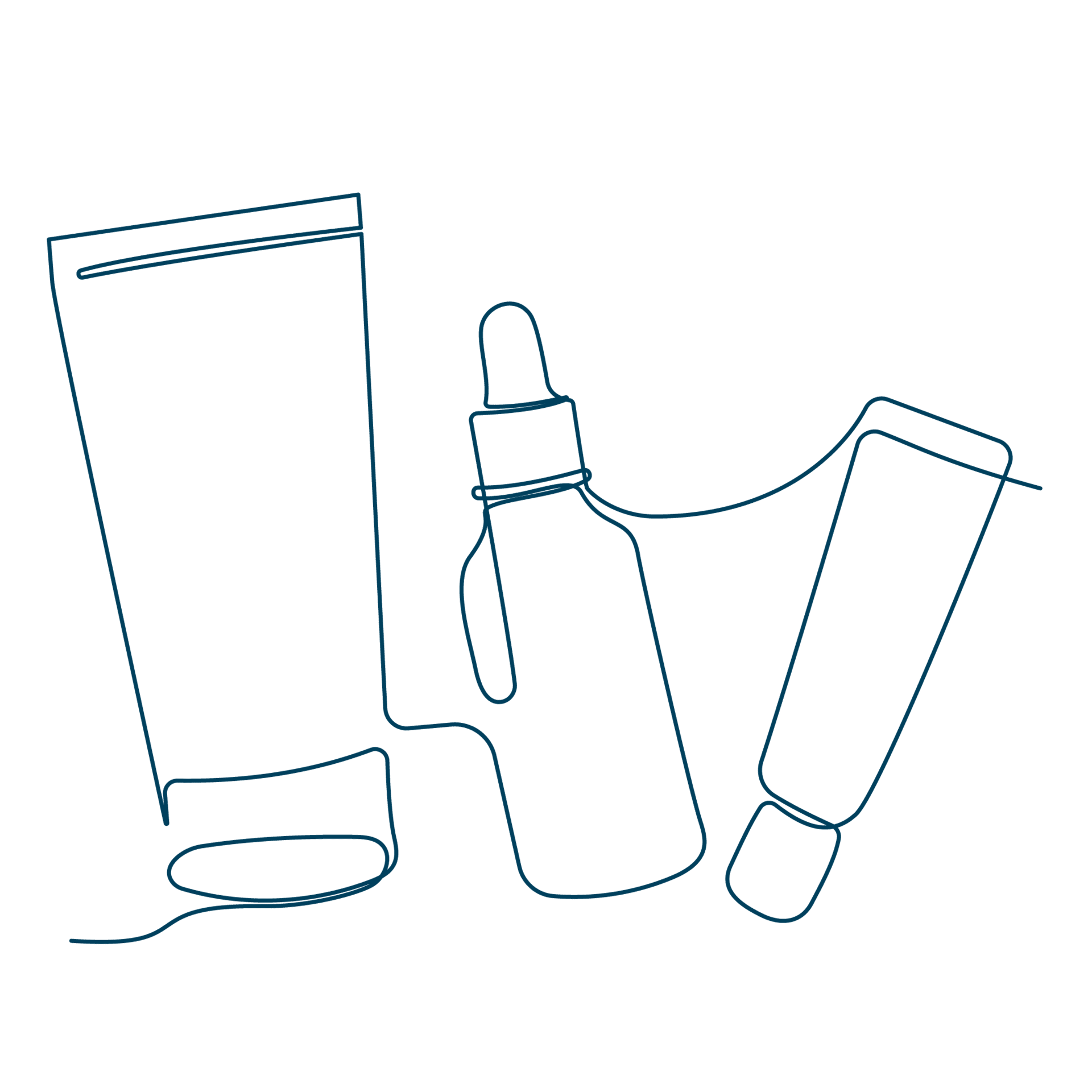 Diese Line-Art-Zeichnung diverser Tuben und Flaschen steht für das breite Sixtus-Portfolio zur Haut- und Fußpflege.