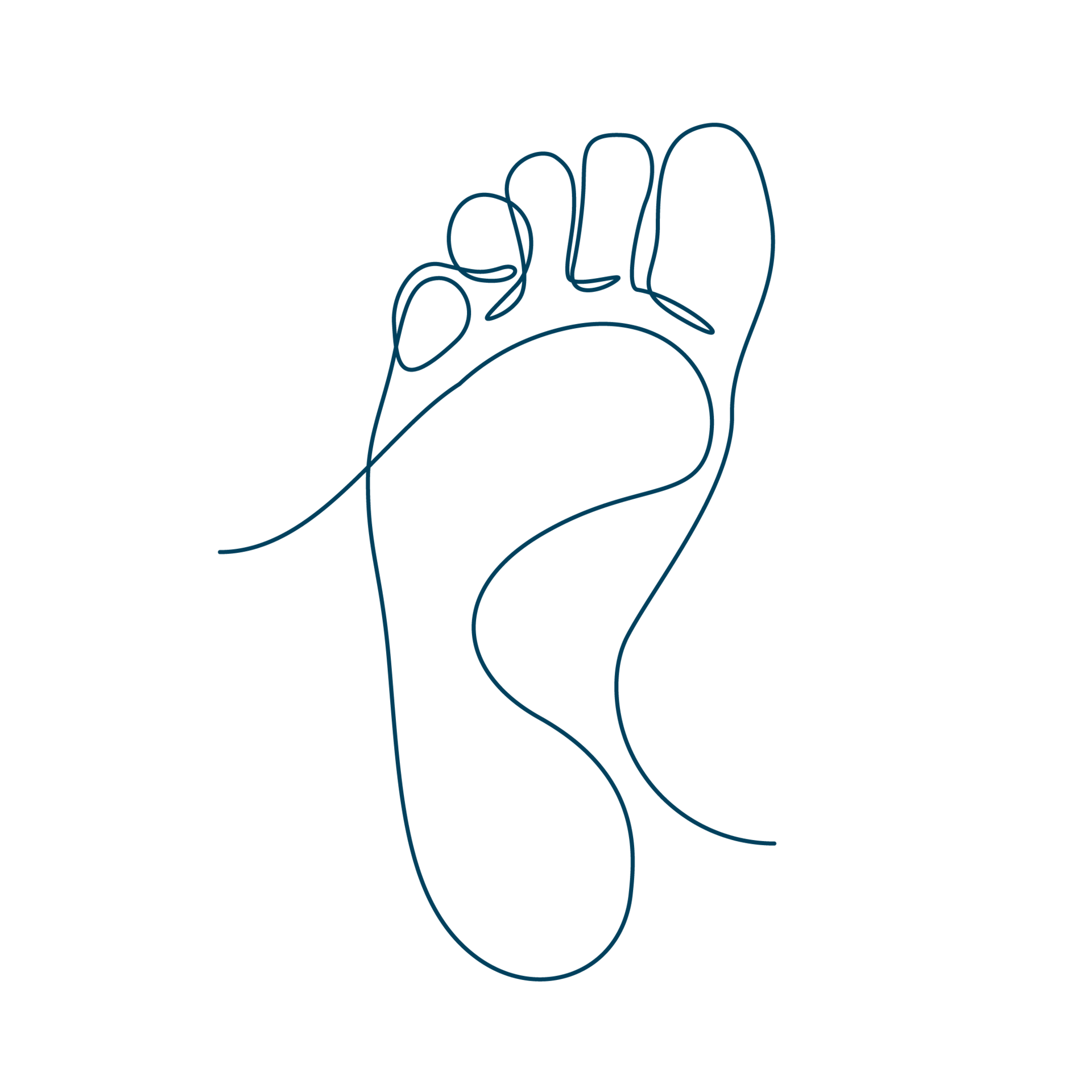 Diese Line-Art-Zeichnung einer Fußsohle bildet den Link zur Seite mit Fuß-Produkten.