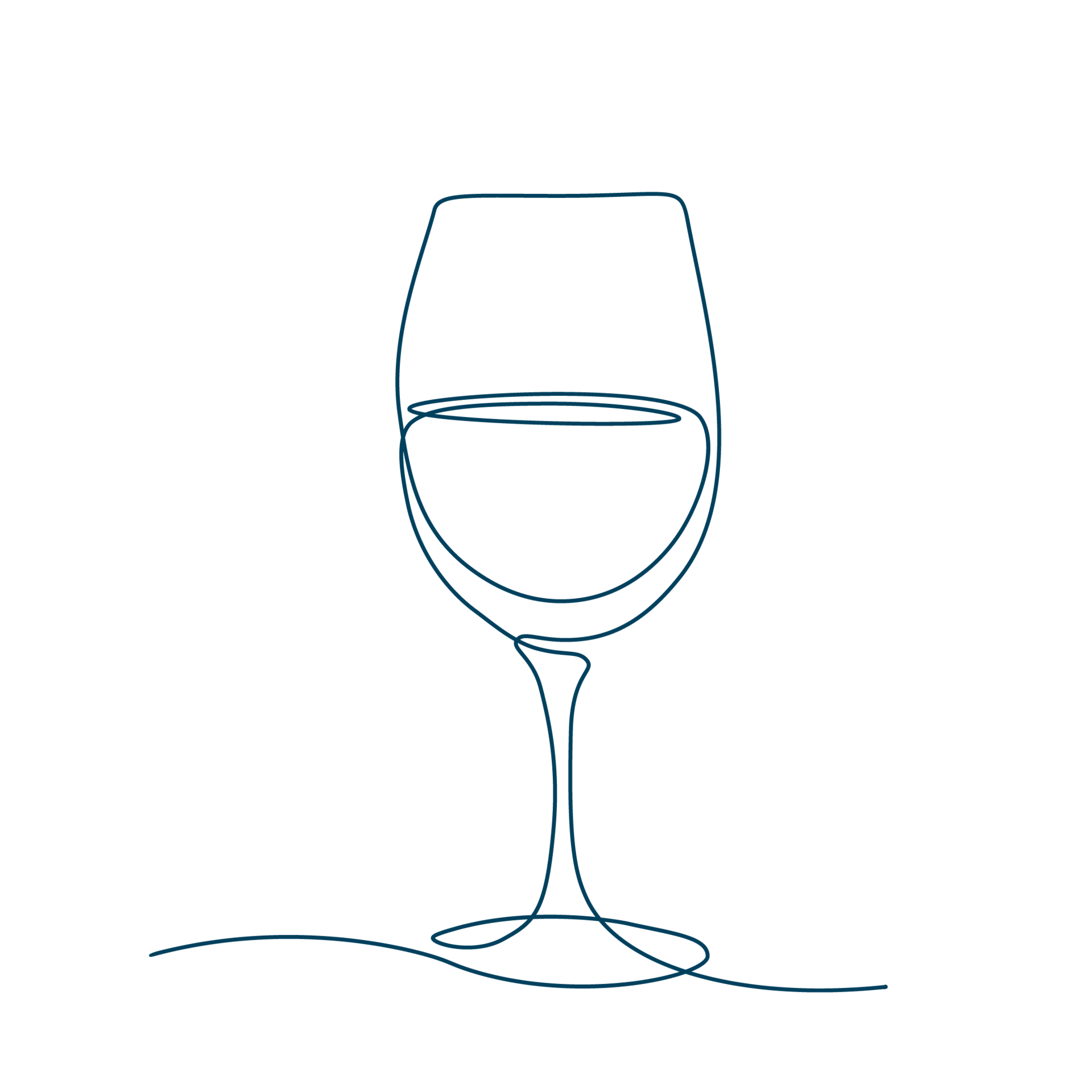Diese Line-Art-Zeichnung eines Weinglases erinnert daran, für ein besseres Hautbild Genussgifte zu vermeiden.