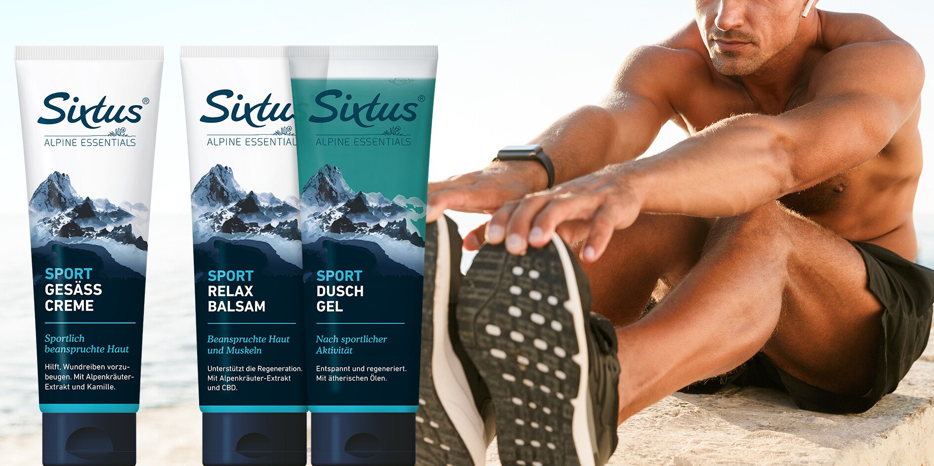 Das Bild von Sixtus Sport-Produkten neben einem trainierenden Sportler ist ein Link zur Produktkategorie Sport.